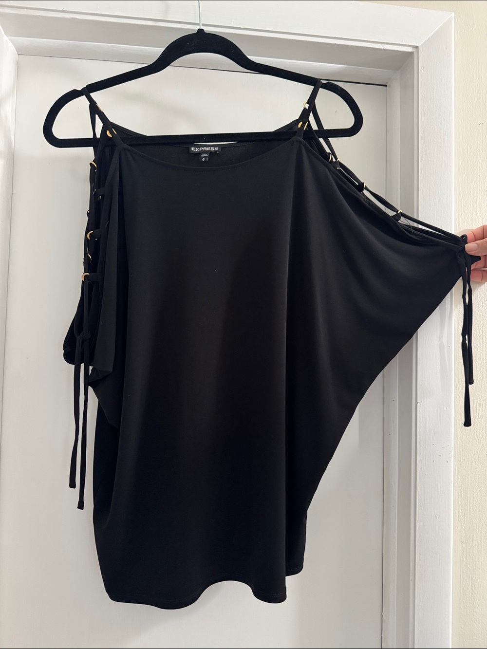 Express Black Cold-Shoulder Tie-Detail Women's Tunic